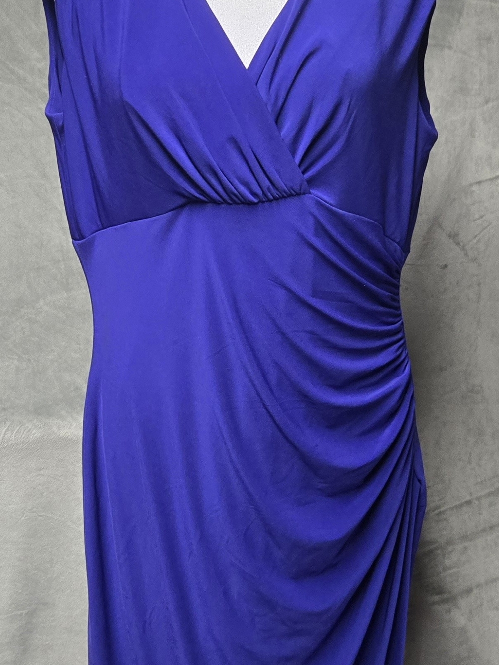 Lauren Ralph Lauren Royal Blue Sleeveless Ruched Midi Dress